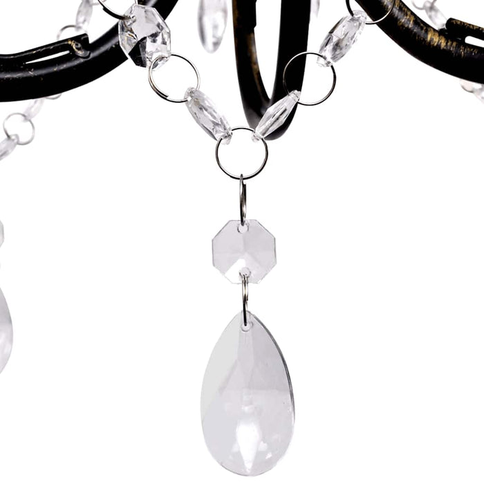 Candelabru metal negru stil Art Nouveau, mărgele cristal, 3xbecuri E14 WALTI