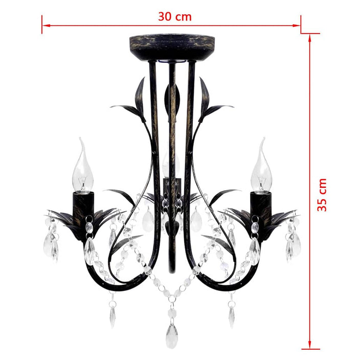 Candelabru metal negru stil Art Nouveau, mărgele cristal, 3xbecuri E14 WALTI