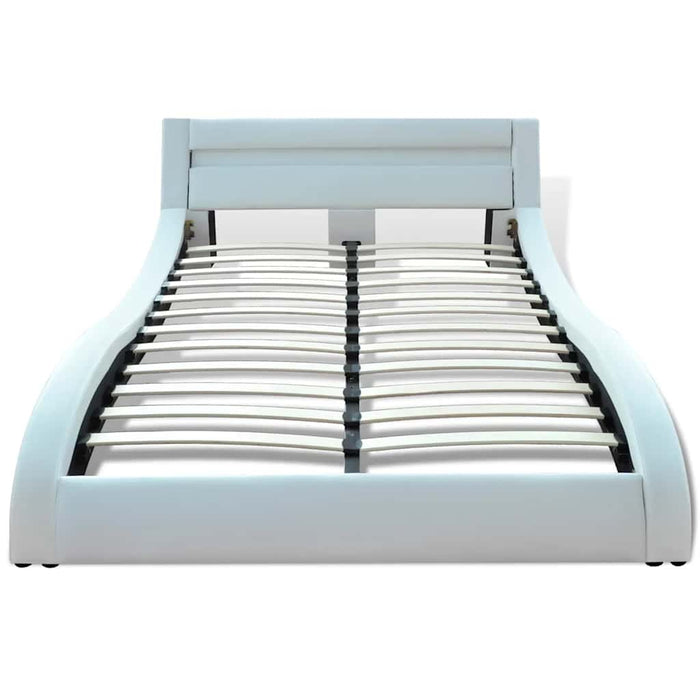 Pat cu saltea, spumă memorie, LED, alb, 180x200 cm, piele eco WALTI