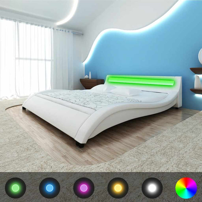 Pat cu saltea, spumă memorie, LED, alb, 180x200 cm, piele eco WALTI