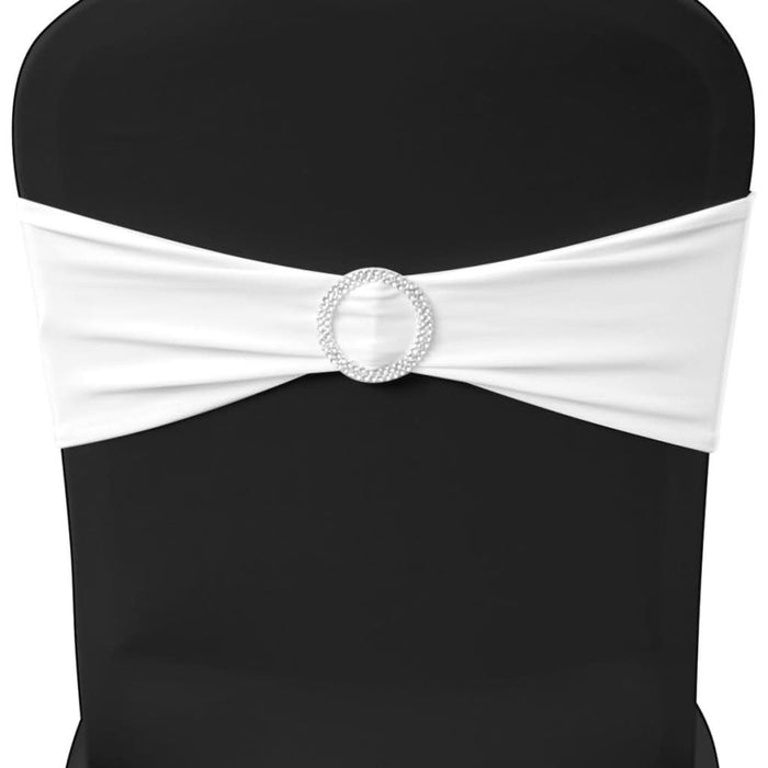 Fundă elastică decorativă scaun, cataramă diamante, alb, 25 buc. - WALTI WALTI