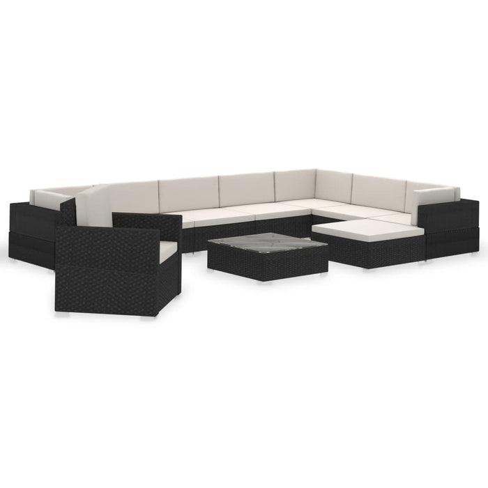 Set mobilier de grădină cu perne, 12 piese, negru, poliratan - WALTI WALTI