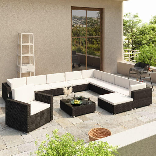 Set mobilier de grădină cu perne, 12 piese, negru, poliratan - WALTI WALTI