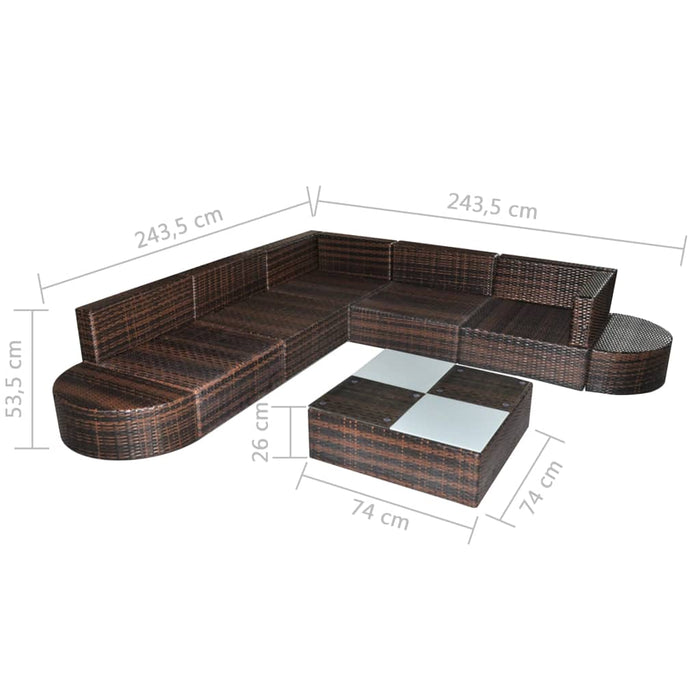 Set mobilier de grădină cu perne, 8 piese, maro, poliratan - WALTI WALTI