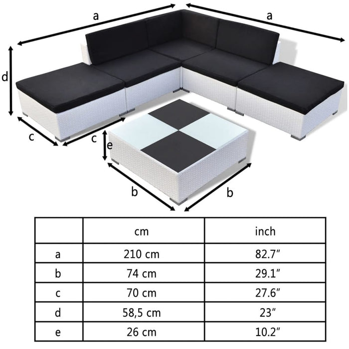 Set mobilier de grădină cu perne, 6 piese, alb, poliratan WALTI
