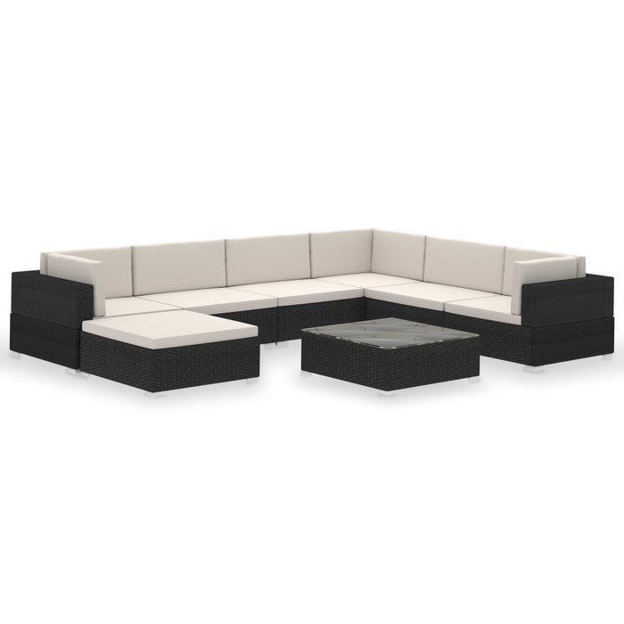 Set mobilier de grădină cu perne, 8 piese, negru, poliratan - WALTI WALTI