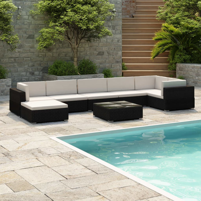 Set mobilier de grădină cu perne, 8 piese, negru, poliratan - WALTI WALTI