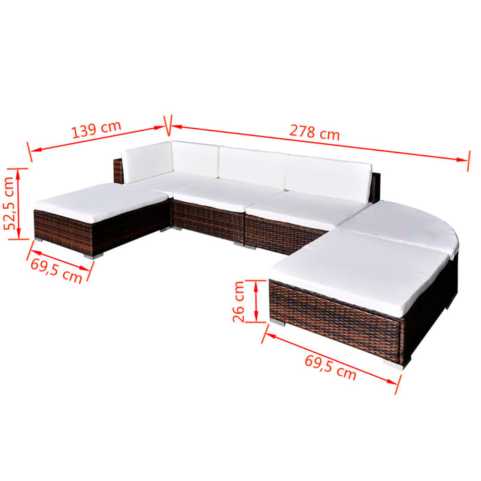Set mobilier de grădină cu perne, 6 piese, maro, poliratan WALTI