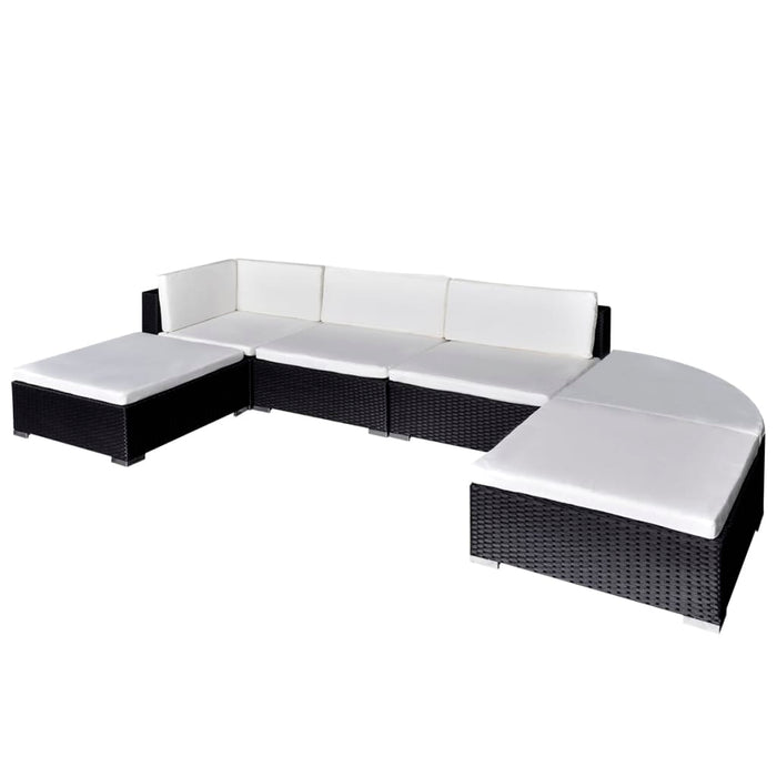 Set mobilier de grădină cu perne, 6 piese, negru, poliratan WALTI