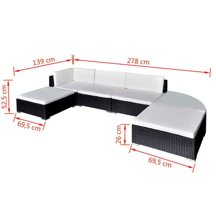 Set mobilier de grădină cu perne, 6 piese, negru, poliratan WALTI