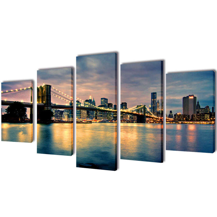 Set tablouri perete din pânză, podul Brooklyn, vedere râu, 200x100 cm - WALTI WALTI