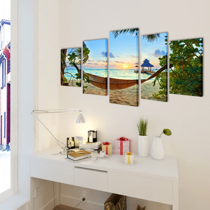 Set tablouri pânză cu imprimeu plajă cu nisip și hamac, 100 x 50 cm - WALTI WALTI