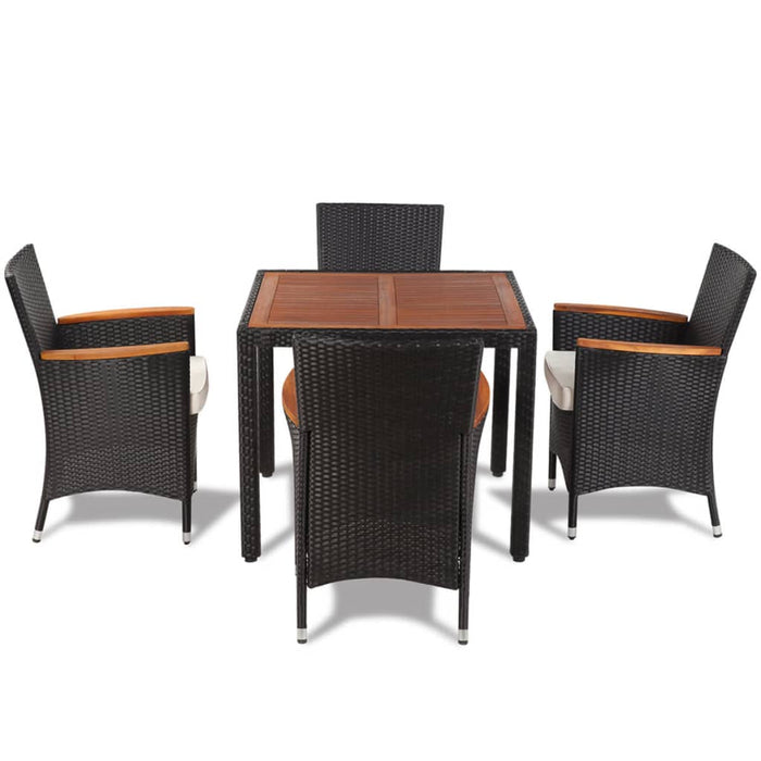Set mobilier de exterior cu perne, 5 piese, negru, poliratan WALTI