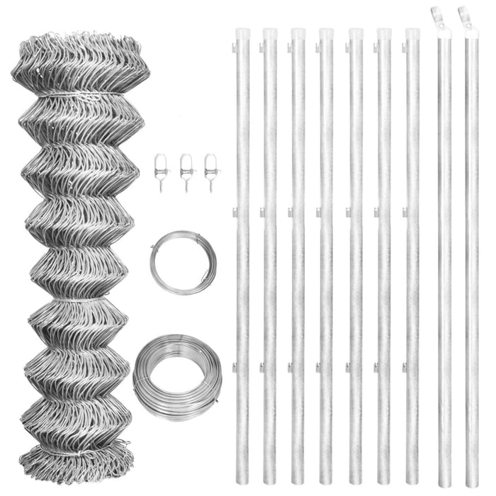 Gard din plasă cu stâlpi, argintiu, 15x1,25 m, oțel galvanizat - WALTI WALTI