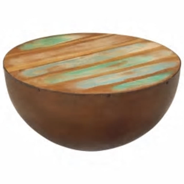 Măsuță cafea, formă de bol, bază din oțel, lemn masiv reciclat - WALTI WALTI