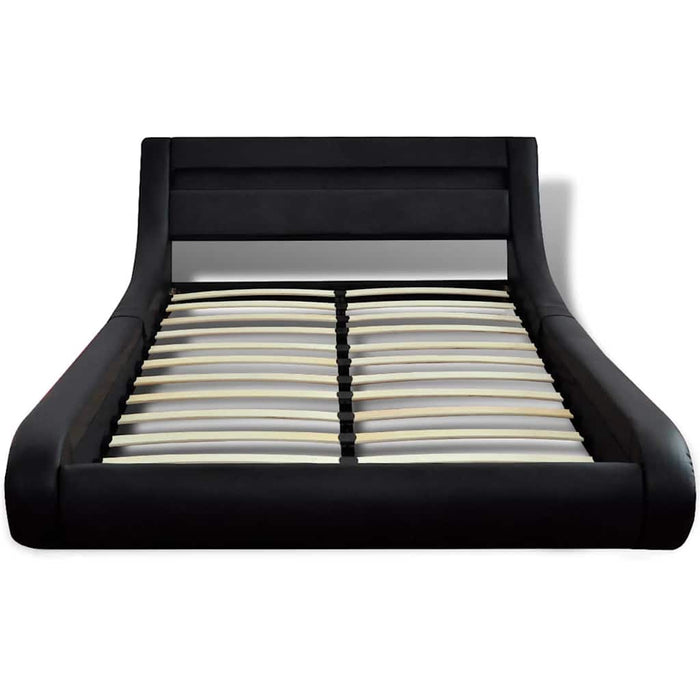 Pat cu saltea, spumă memorie, LED, negru, 180x200 cm, piele eco WALTI
