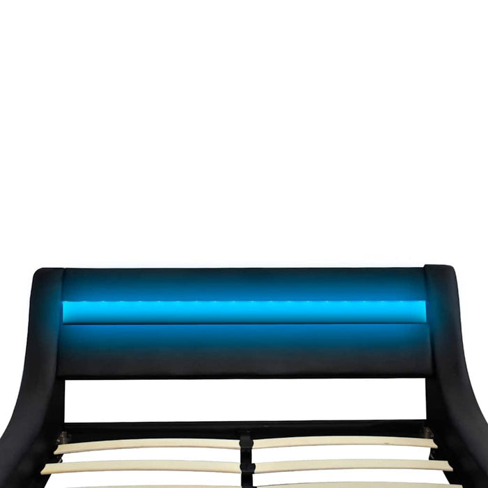 Pat cu saltea, spumă memorie, LED, negru, 180x200 cm, piele eco WALTI