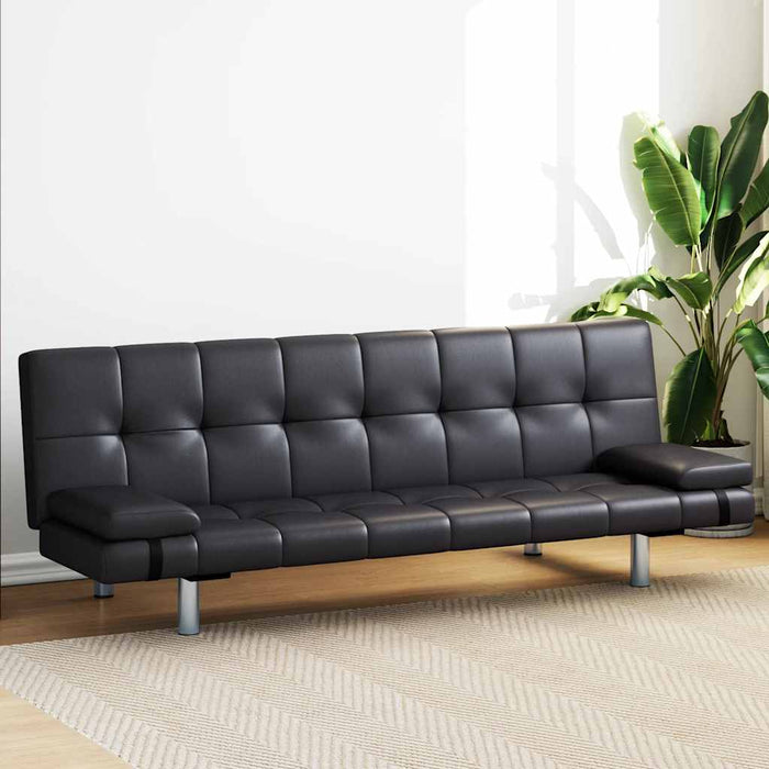 Canapea extensibilă 2 perne, piele artificială, reglabilă negru - WALTI WALTI