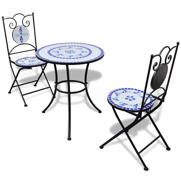 Set mobilier bistro, 3 piese, albastru/alb, plăci ceramice - WALTI WALTI