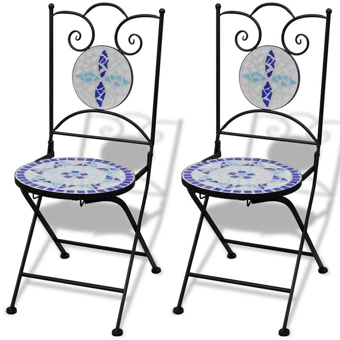 Set mobilier bistro, 3 piese, albastru/alb, plăci ceramice - WALTI WALTI