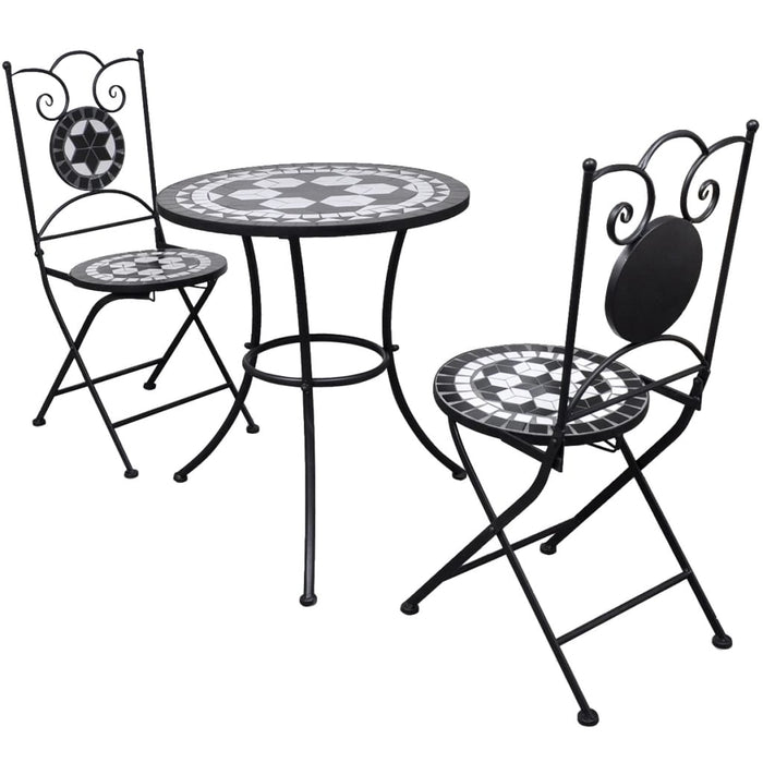 Set mobilier bistro, 3 piese, negru/alb, plăci ceramice - WALTI WALTI