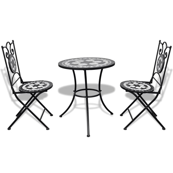 Set mobilier bistro, 3 piese, negru/alb, plăci ceramice - WALTI WALTI