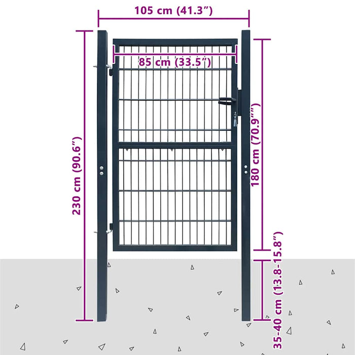 Poartă de gard 2D (simplă) gri antracit 100x180 cm - WALTI WALTI