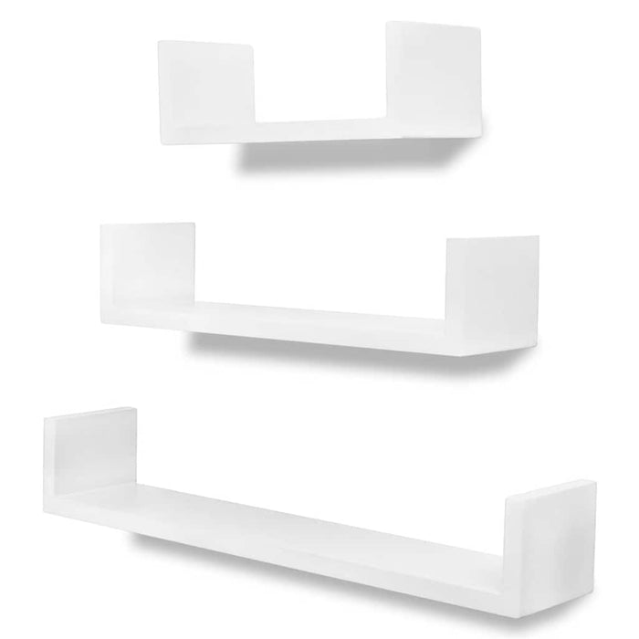 Rafturi suspendate, MDF, 3 buc, alb, formă de U, depozitare cărți/DVD WALTI