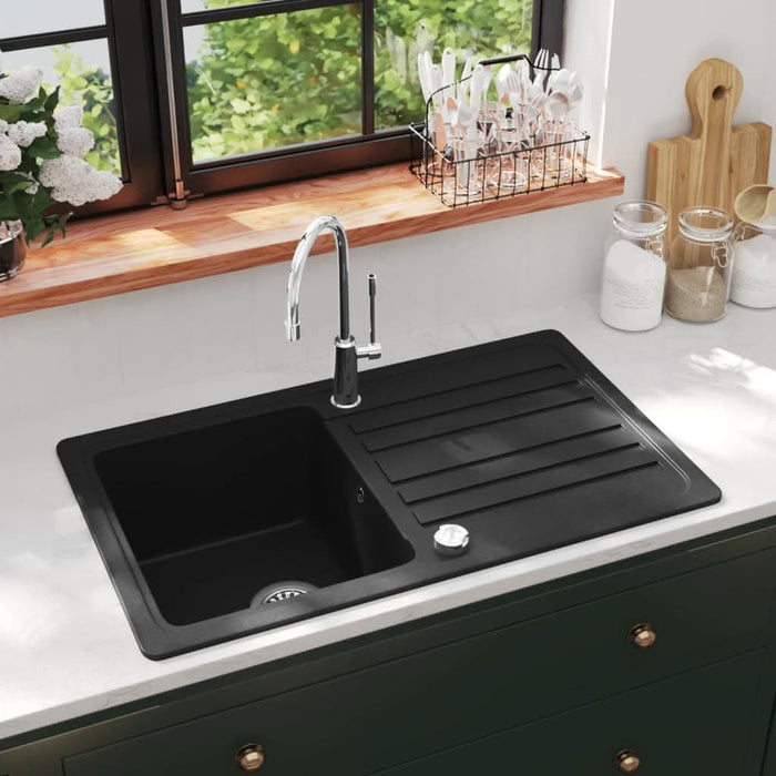 Chiuvetă bucătărie granit, bazin unic cu scurgere reversibilă, negru - WALTI WALTI