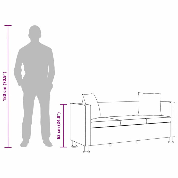 Canapea cu 3 locuri, negru, piele artificială - WALTI WALTI