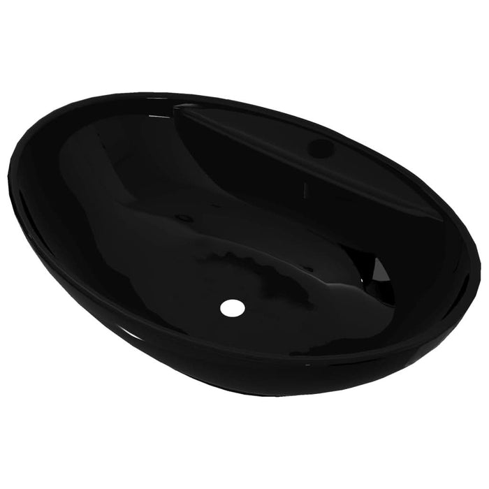 Chiuvetă baie, orificiu robinet/preaplin, negru, ceramică, oval - WALTI WALTI
