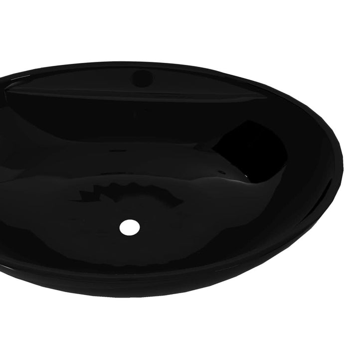 Chiuvetă baie, orificiu robinet/preaplin, negru, ceramică, oval - WALTI WALTI