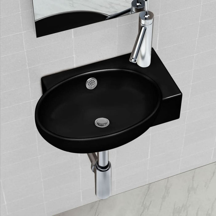 Chiuvetă baie orificiu robinet/preaplin, negru, ceramică, rotund - WALTI WALTI