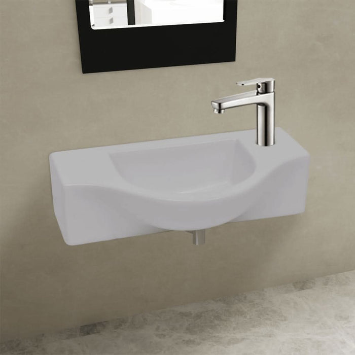 Chiuvetă de baie din ceramică, gaură pentru robinet și preaplin, alb - WALTI WALTI