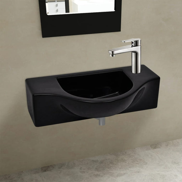 Chiuvetă de baie din ceramică, gaură pentru robinet și preaplin, negru - WALTI WALTI