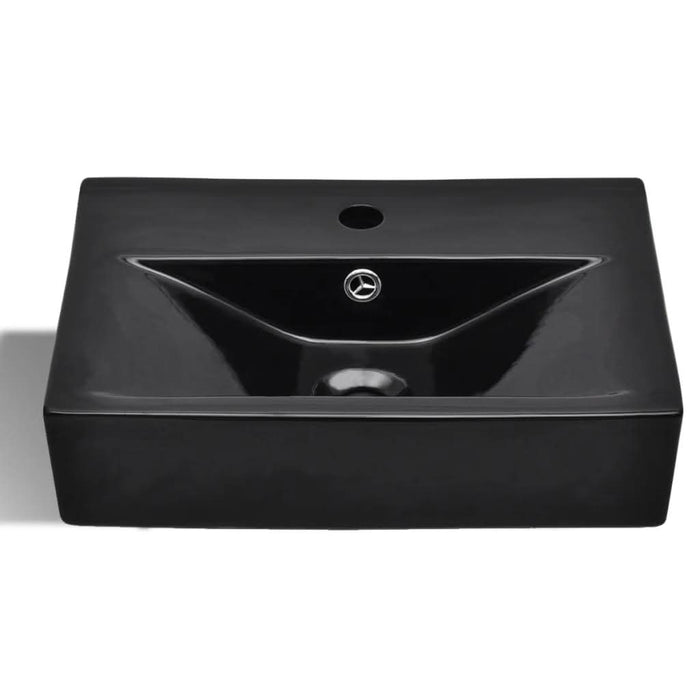 Chiuvetă baie loc robinet/preaplin negru ceramic dreptunghiular - WALTI WALTI