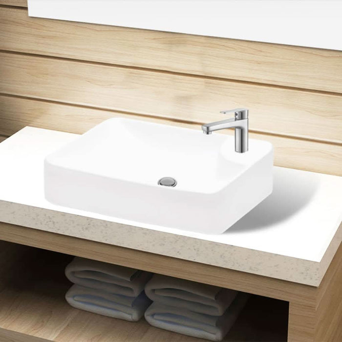 Chiuvetă de baie din ceramică, cu orificiu pentru robinet, alb - WALTI WALTI