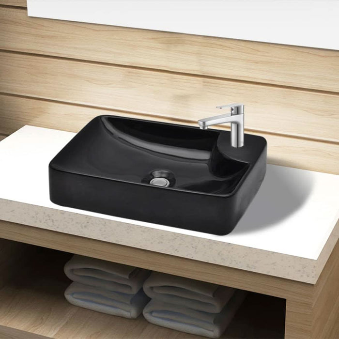 Chiuvetă de baie din ceramică cu gaură pentru robinet, negru - WALTI WALTI
