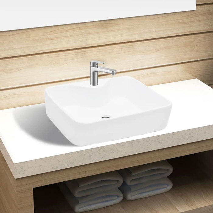 Chiuvetă de baie pătrată din ceramică cu gaură pentru robinet, alb - WALTI WALTI