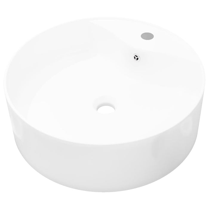 Chiuvetă de baie din ceramică, orificiu robinet/preaplin, rotund, alb - WALTI WALTI