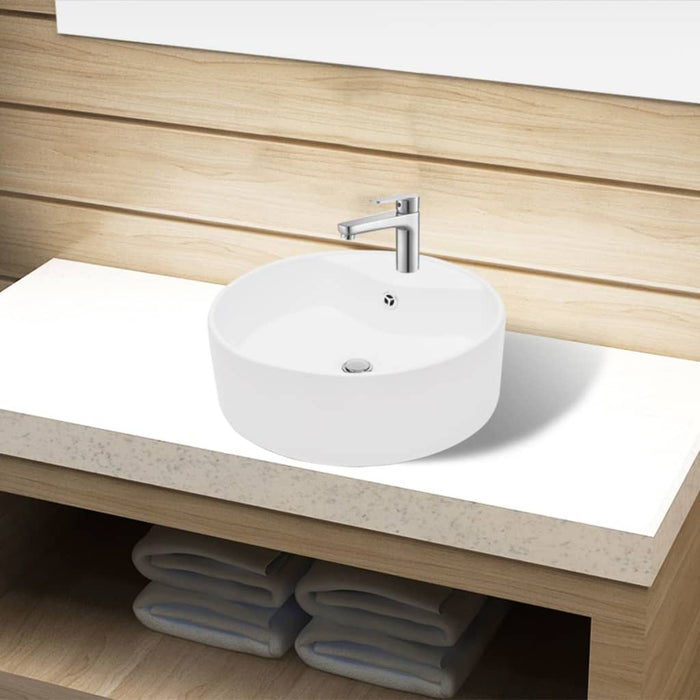 Chiuvetă de baie din ceramică, orificiu robinet/preaplin, rotund, alb - WALTI WALTI