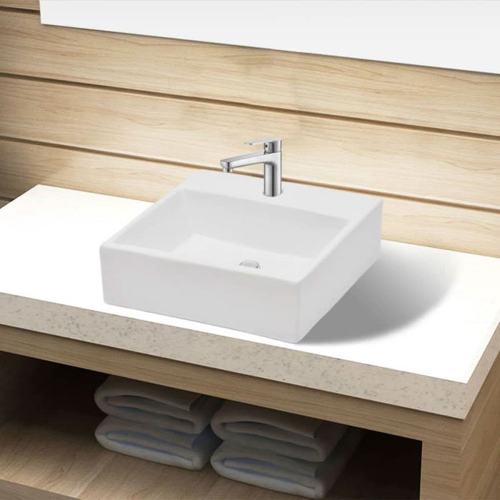 Chiuvetă de baie din ceramică cu orificiu pentru robinet, pătrat, alb - WALTI WALTI
