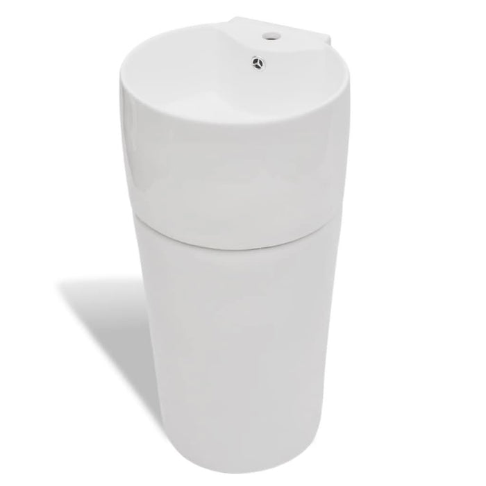Chiuvetă baie cu suport, orificiu robinet/preaplin,rotund,ceramică,alb - WALTI WALTI