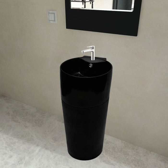 Chiuvetă baie suport, orificiu robinet/preaplin,rotund,ceramică,negru - WALTI WALTI
