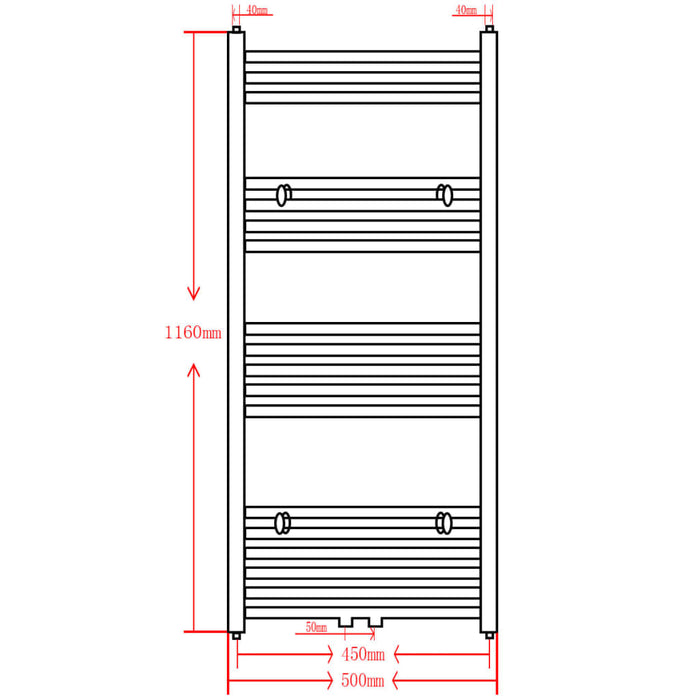 Radiator port-prosop încălzire centrală baie drept negru 500 x 1160 mm - WALTI WALTI