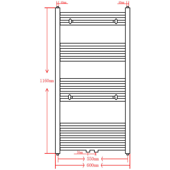 Radiator port-prosop încălzire centrală baie drept, negru, 600x1160 mm WALTI