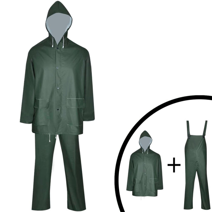 Costum de ploaie impermeabil cu glugă, mărime XXL verde 2 piese WALTI