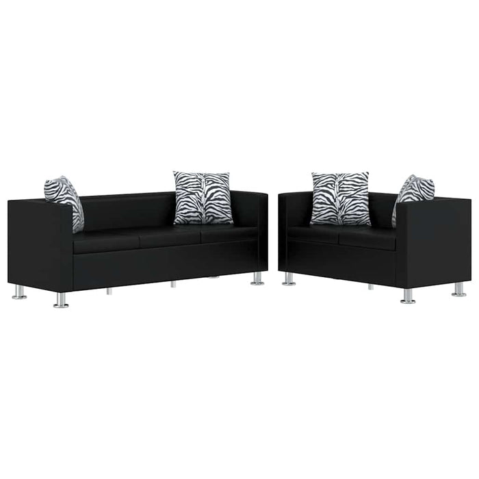 Set canapele 3 locuri și 2 locuri, negru, piele artificială - WALTI WALTI