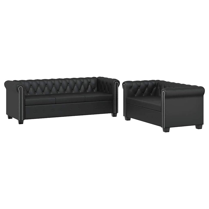 Canapea Chesterfield cu 2 și 3 locuri, piele artificială, negru - WALTI WALTI
