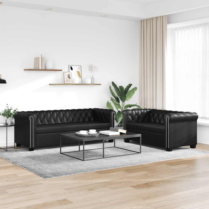 Canapea Chesterfield cu 2 și 3 locuri, piele artificială, negru - WALTI WALTI